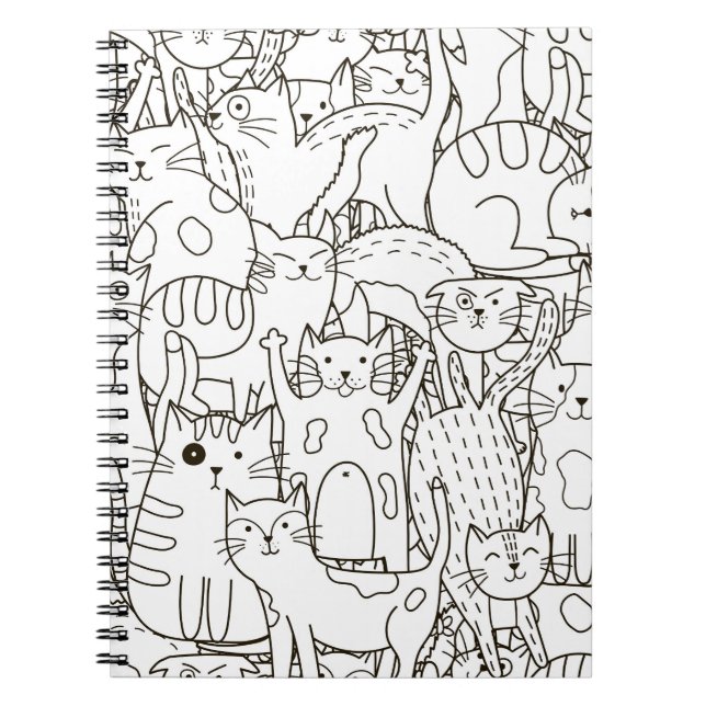 Cuaderno Gatos Doodle: blanco y negro. (Frente)