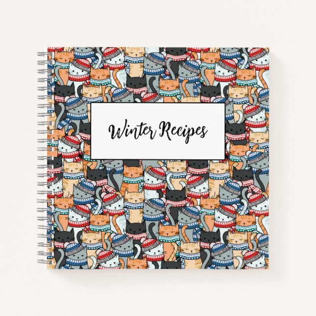 Cuaderno Gatos en estafas de invierno y patrón de Gorras (Anverso)