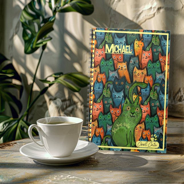 Cuaderno Gatos Geniales Patrón Colorido (Cool Cats Colorful Pattern Notebook)