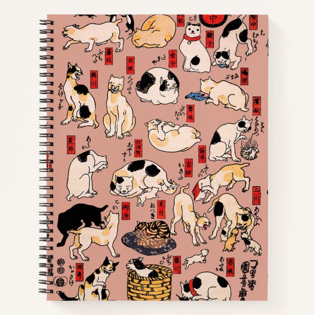Cuaderno gatos japoneses Ukiyo-e Funny kitty (Anverso)