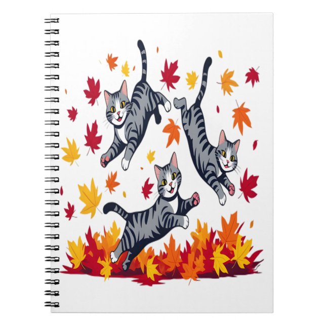 Cuaderno Gatos jugando en hojas de otoño (Frente)