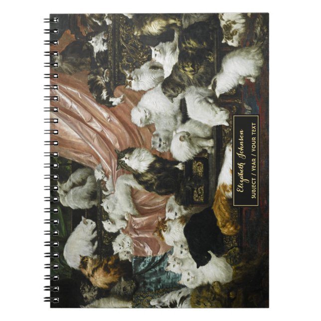 Cuaderno Gatos Lindos Gatitos Arte Antiguo Monograma Dorado (Frente)