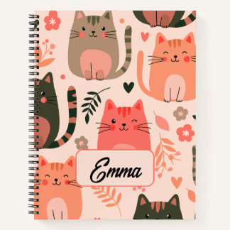 Cuaderno Gatos Lindos y Patrón Floral Monograma Personaliza