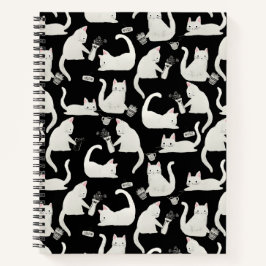 Cuaderno Gatos malos tocando cosas, gatos blancos sobre neg