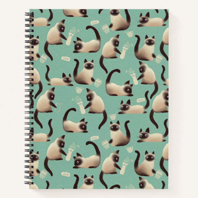 Cuaderno Gatos malvados siameses golpean las cosas (Anverso)