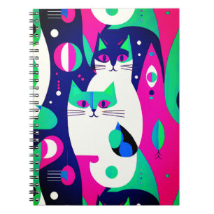 Cuaderno Gatos modernos de mediados de siglo con un fondo a