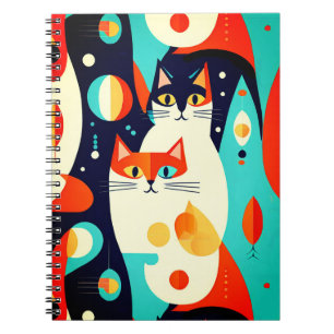 Cuaderno Gatos modernos de mediados del siglo XX en un cont