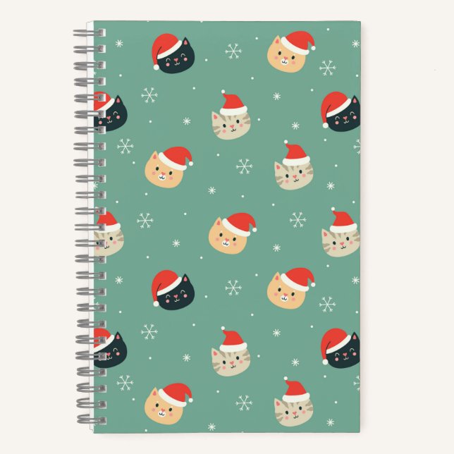 Cuaderno Gatos navidades con patrón de sombreros de Santa (Anverso)