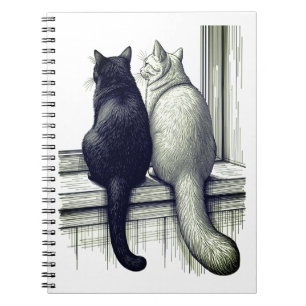 Cuaderno Gatos negros y blancos en la ventana