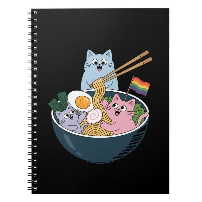 Cuaderno Gatos Ramen Arcoiris LGBTQ Aliado del Orgullo Gay  (Frente)
