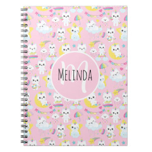Cuaderno Gatos Unicornio Lindos Patrón Rosa Claro