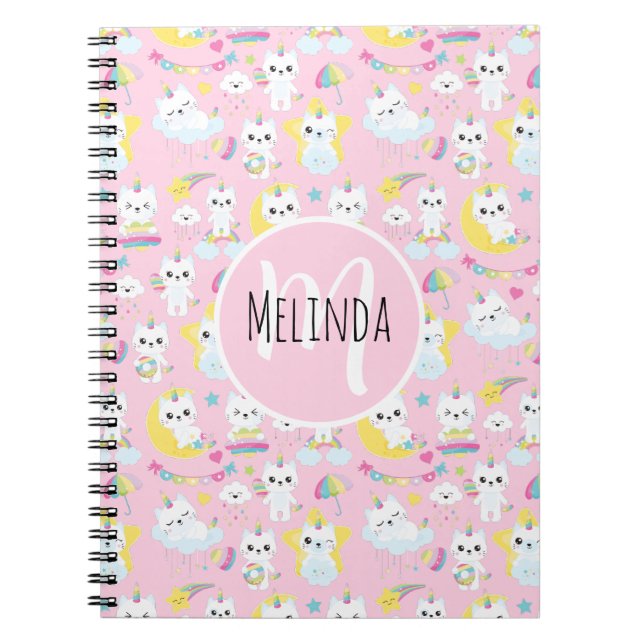 Cuaderno Gatos Unicornio Lindos Patrón Rosa Claro (Frente)