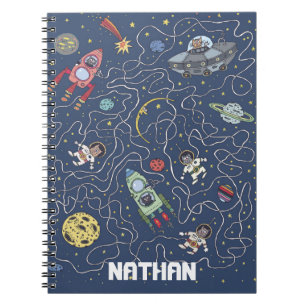 Cuaderno Gatos y cohetes en niños espaciales personalizados