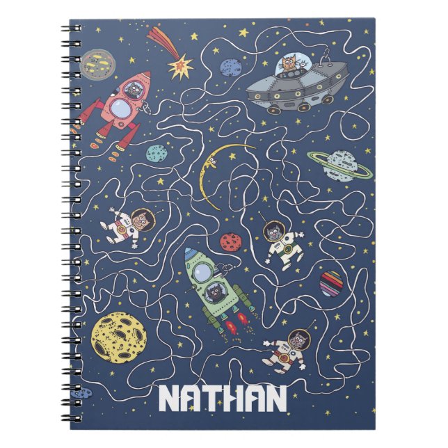 Cuaderno Gatos y cohetes en niños espaciales personalizados (Frente)