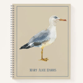 Cuaderno Gaviota de playa en acuarela personalizada