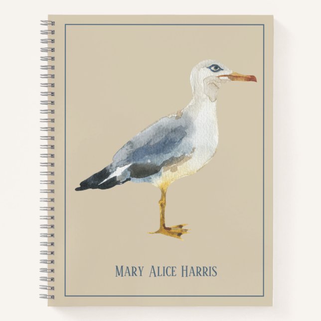 Cuaderno Gaviota de playa en acuarela personalizada (Anverso)