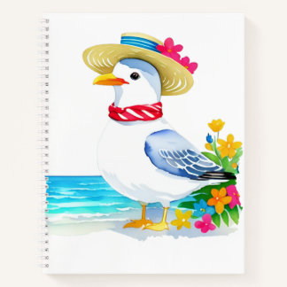 Cuaderno Gaviota oceánica con gorra de playa y bufanda
