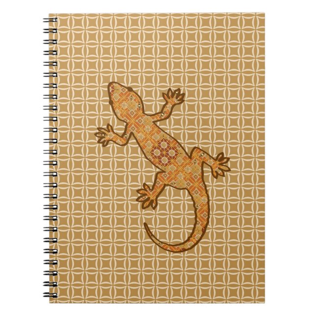 Cuaderno Gecko de batik tribal - óxido, ámbar y bronceado (Frente)