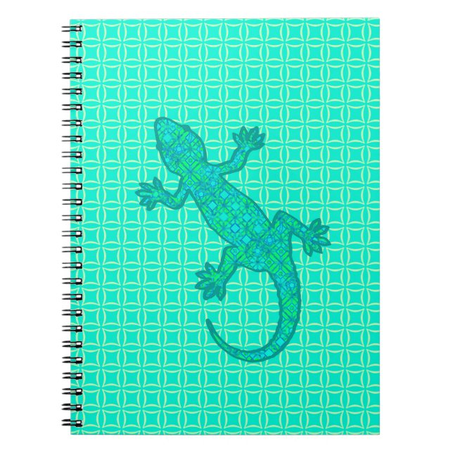 Cuaderno Gecko de batik tribal - turquesa / pavo real (Frente)
