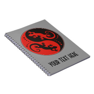 Cuaderno Geckos YIN & YANG negro rojo + tu idea de fondo