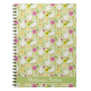 Cuaderno Geese lindo con flores dibujadas a mano - Green Ch