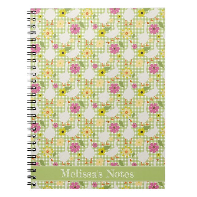 Cuaderno Geese lindo con flores dibujadas a mano - Green Ch (Frente)