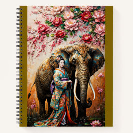 Cuaderno geisha and elephant oil painting textured 