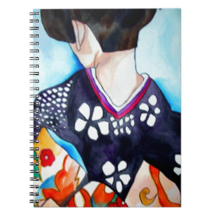 Cuaderno Geisha con kimono azul oscuro arte original
