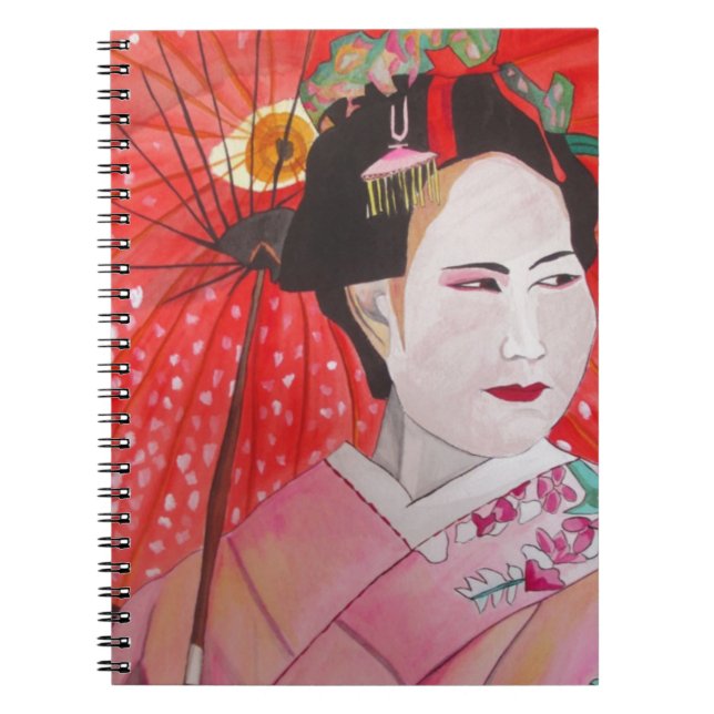 Cuaderno Geisha con pintura original de Red Umbrella (Frente)
