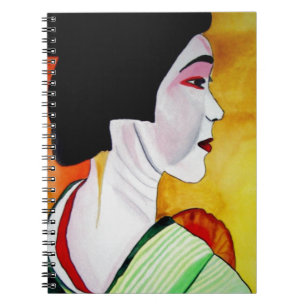 Cuaderno Geisha japonesa con kimono verde arte original
