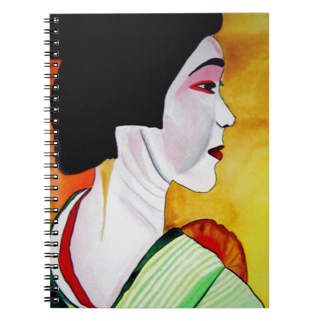 Cuaderno Geisha japonesa con kimono verde arte original (Frente)
