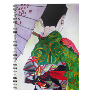 Cuaderno Geisha japonesa con kimono y paraguas