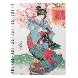 Cuaderno Geisha japonesa vibrante en arte de kimono en prim
