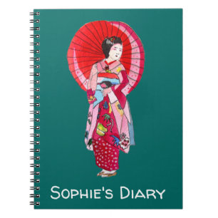 Cuaderno Geisha kimono rojo japonés lindo diario de arte