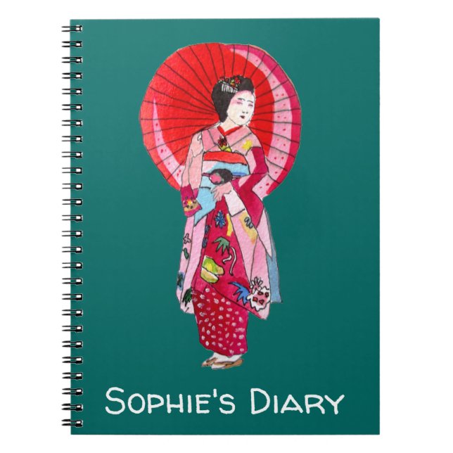 Cuaderno Geisha kimono rojo japonés lindo diario de arte (Frente)