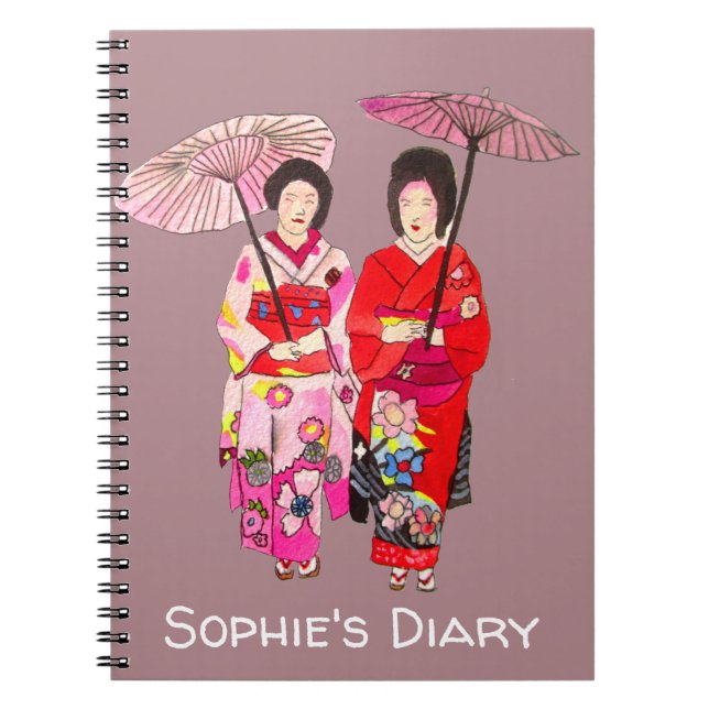 Cuaderno Geisha kimono rojo japonés lindo diario de arte (Frente)