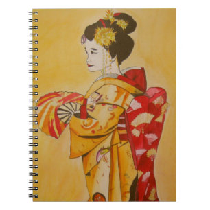 Cuaderno Geisha oro kimono arte acuático original
