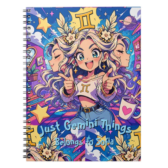 Cuaderno Gemini Zodiac Anime Girl Aesthetic Journal (Frente)