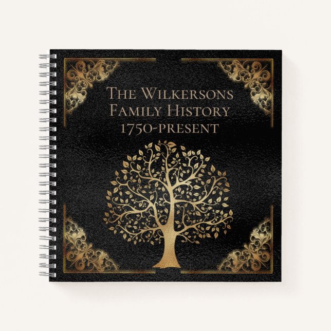 Cuaderno Genealogía de árbol de familia de oro y negro vint (Anverso)