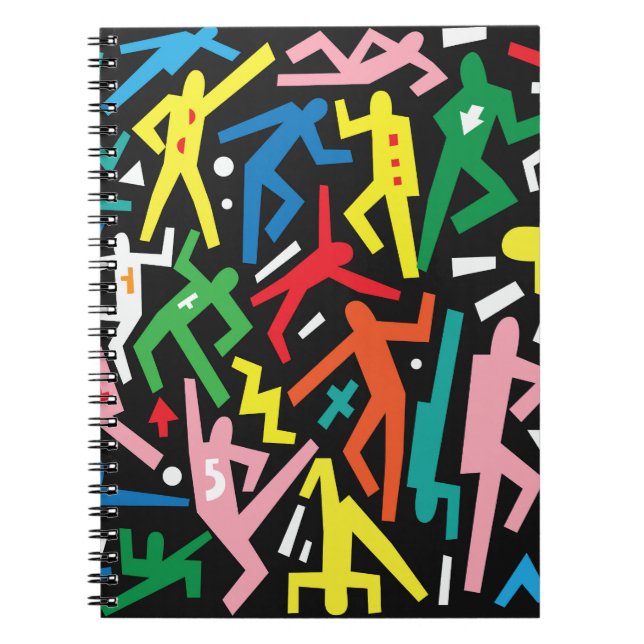 Cuaderno Gente bailando, patrón de doodle set. (Frente)