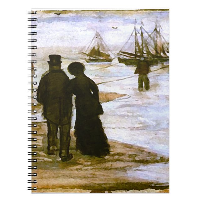 Cuaderno Gente de la playa caminando y Bella Artes Van Gogh (Frente)