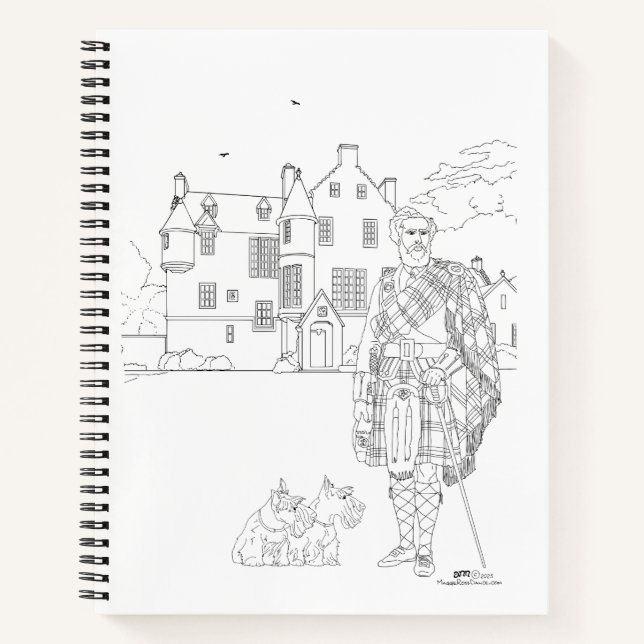 Cuaderno Gente Highland con gatos escoceses en espiral (Anverso)