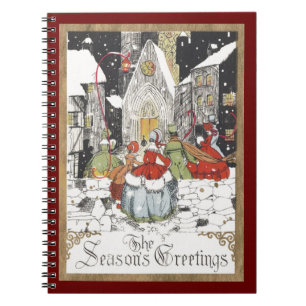 Cuaderno Gente Victoriana de Navidad Antigua yendo a la Igl