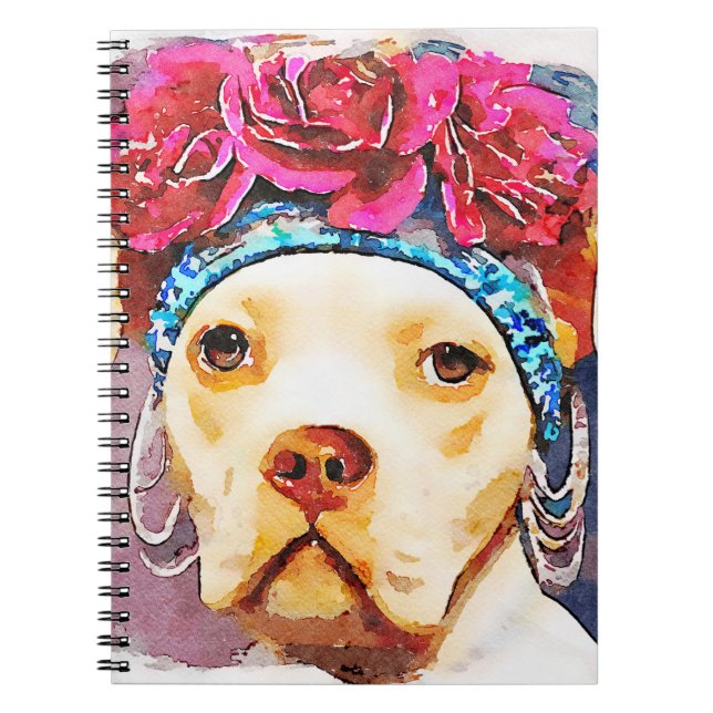 Cuaderno Gentle Soul Pitbull Mascota retrato acuarela arte (Frente)