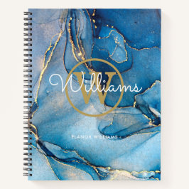 Cuaderno Geoda de Ágata Azul Monograma en Oro Script