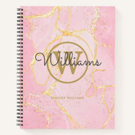 Cuaderno Geoda de Ágata Rosa Monograma en Oro Script