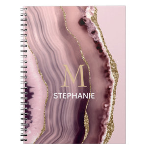Cuaderno Geoda de Ágata Rosa y Púrpura Monograma Nombre