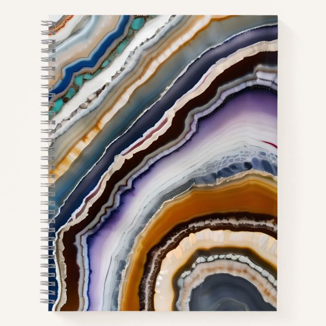 Cuaderno Geoda de ágata terracota naranja blanca negra azul (Anverso)