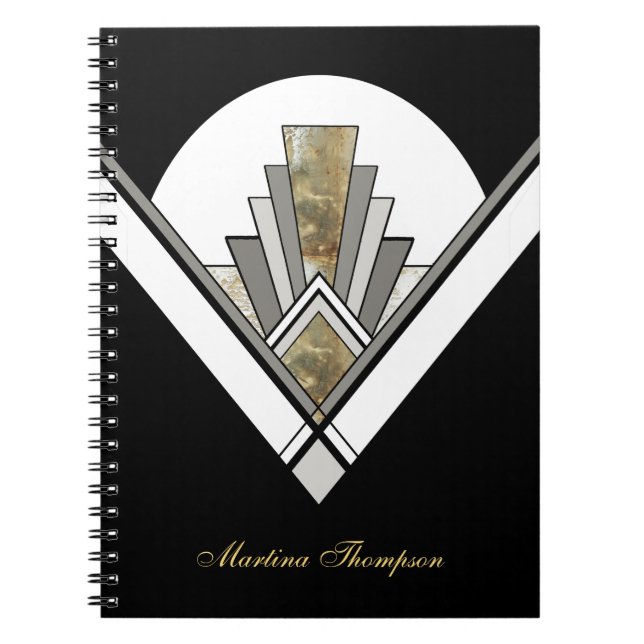 Cuaderno Geometría geométrica de Art Deco Negro personaliza (Frente)