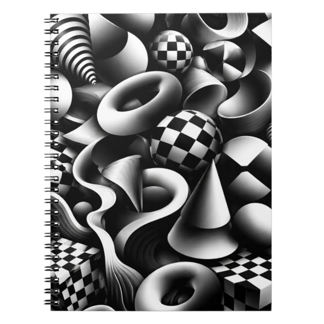 Cuaderno Geometría monocroma hipnótica – Ilusión óptica 3D (Frente)